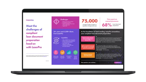 Image of laptop with cover slide for "LaserPro - Meet the challenges of compliant loan documentation" infographic